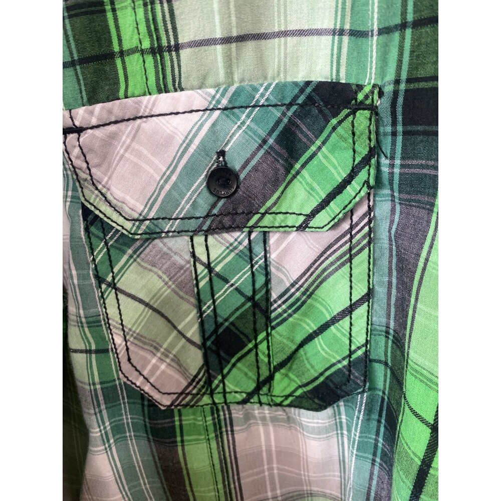 Green & Gray Plaid Button-Up Shirt Surplus XL Casual Long Sleeve Cotton Blend - Picture 3 of 6